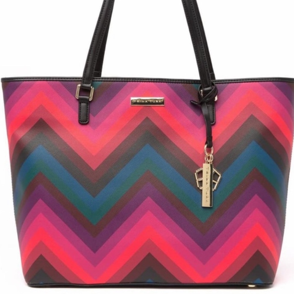 NWT Trina Turk Large Leather Chevron Tote Bag